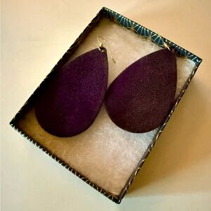 Nickel & Suede Medium Eggplant Purple Teardrop Earrings